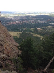 This photo, taken with my phone once I'd retrieved it, highlights my alma mater and the parking lot to which I'd ostensibly have fallen, had I lost my footing. (Kidding!)