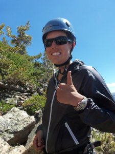 Photographic proof of my first outdoor rock climbing experience. My hands are still a little puffy. Also, I am terrified.